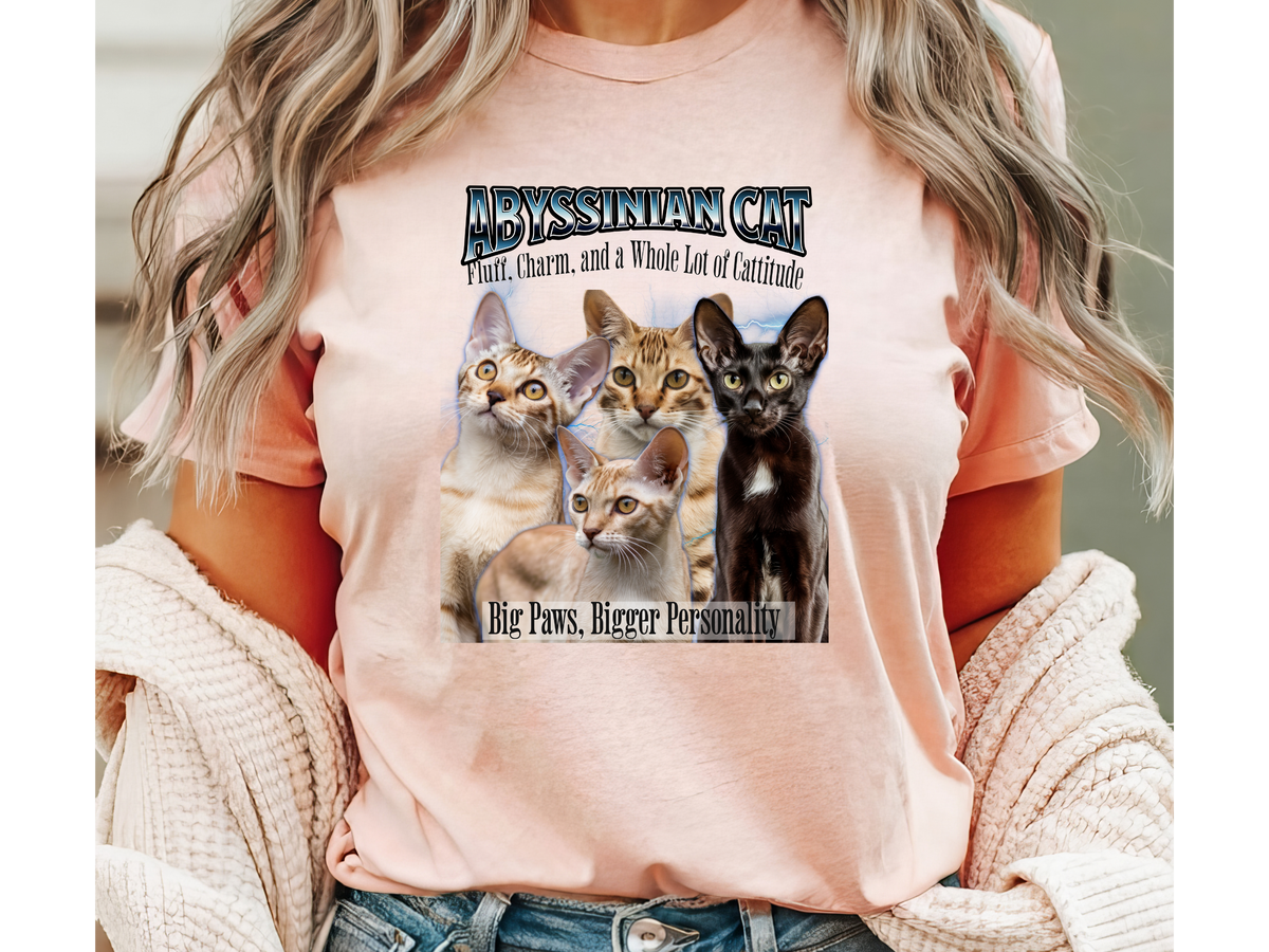 Unisex Abyssinian Cat Bootleg Collage T-Shirt – “Fluff, Charm, and a Whole Lot of Cattitude” Graphic Tee