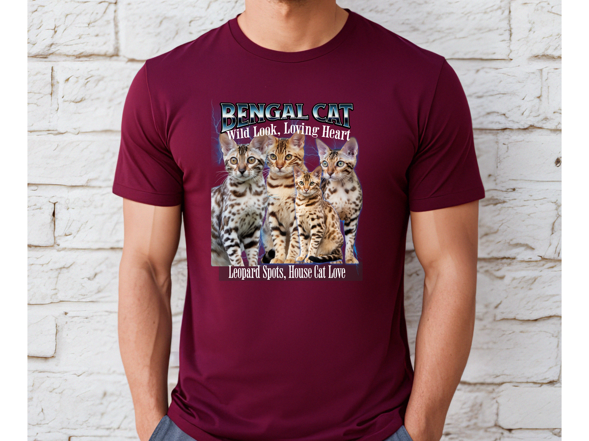 Unisex Bengal Cat Bootleg Collage T-Shirt – “Wild Look, Loving Heart” Retro Streetwear Graphic Tee