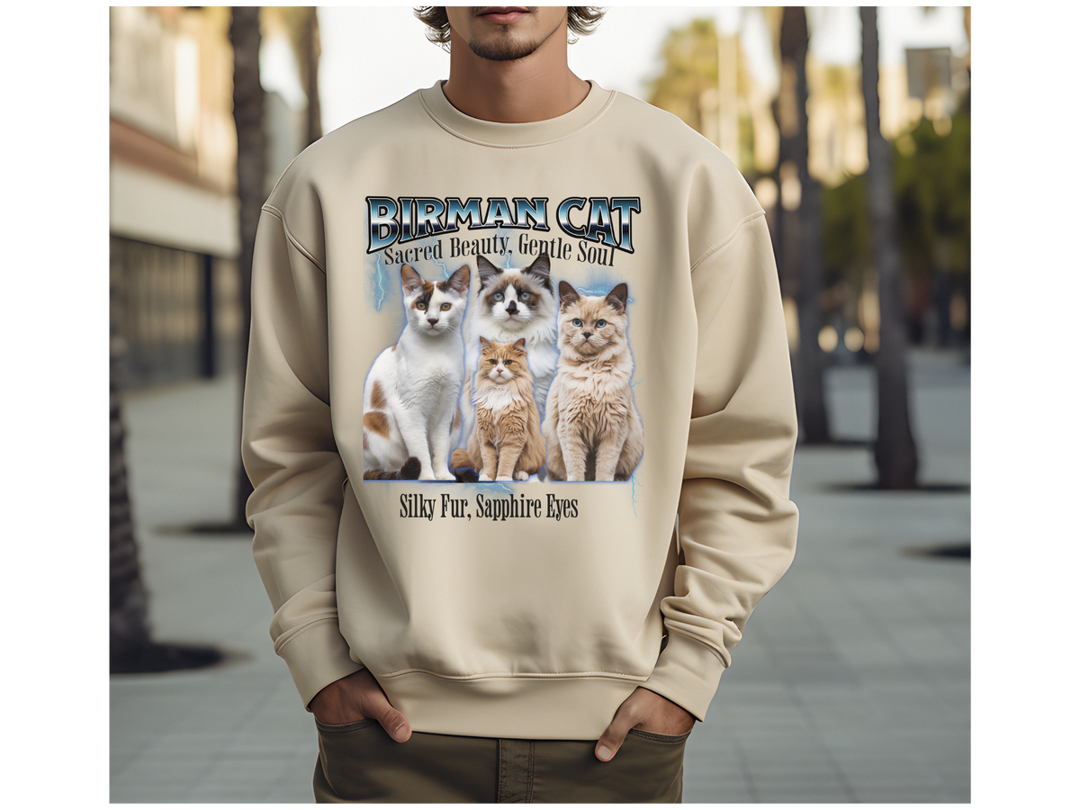 Unisex Birman Cat Bootleg Collage Sweatshirt – “Sacred Beauty, Gentle Soul” Vintage-Inspired Cat Lover Pullover