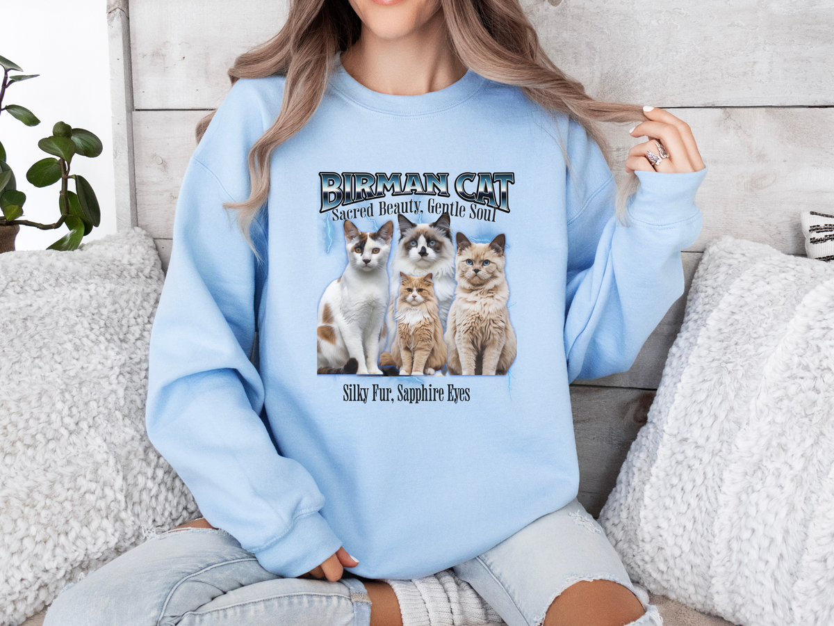 Unisex Birman Cat Bootleg Collage Sweatshirt – “Sacred Beauty, Gentle Soul” Vintage-Inspired Cat Lover Pullover