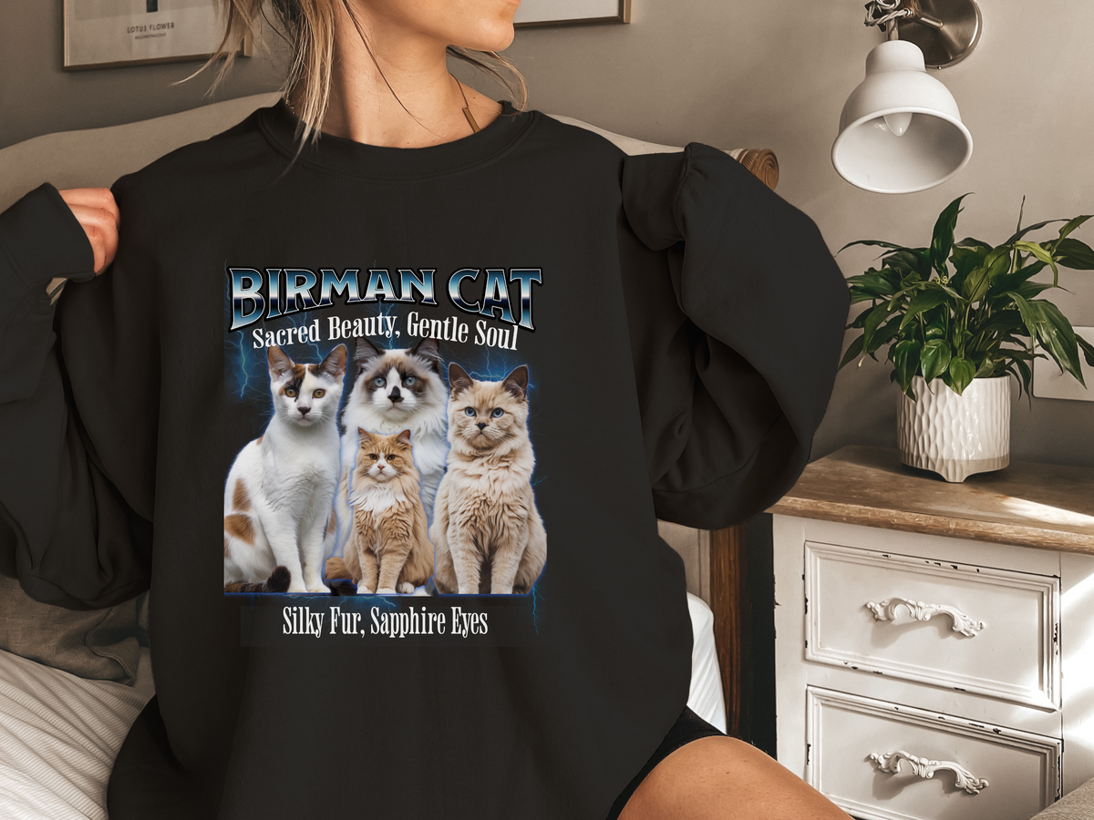 Unisex Birman Cat Bootleg Collage Sweatshirt – “Sacred Beauty, Gentle Soul” Vintage-Inspired Cat Lover Pullover