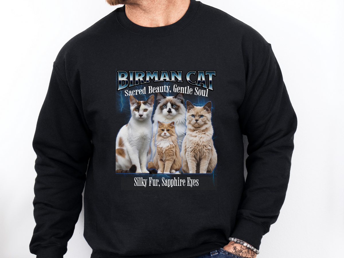 Unisex Birman Cat Bootleg Collage Sweatshirt – “Sacred Beauty, Gentle Soul” Vintage-Inspired Cat Lover Pullover