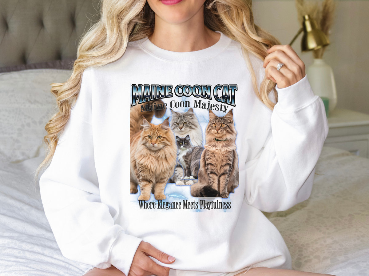 Unisex Maine Coon Cat Bootleg Collage Sweatshirt – “Maine Coon Majesty” Vintage Graphic Pullover for Cat Lovers