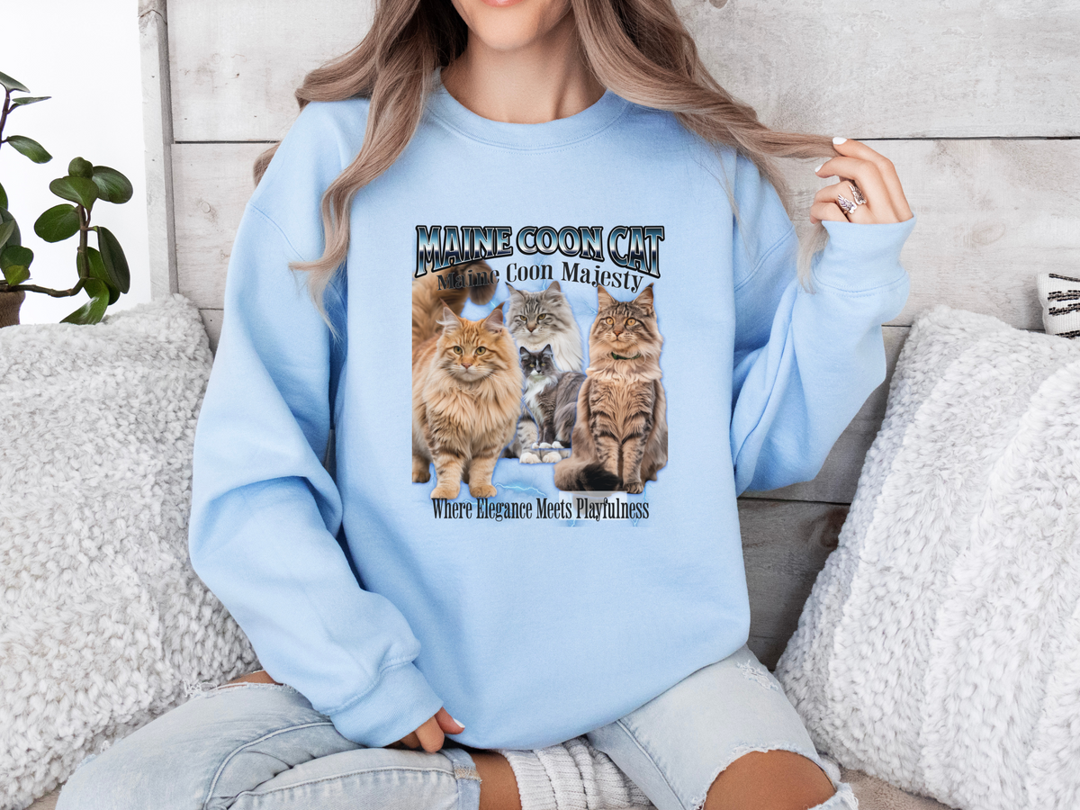 Unisex Maine Coon Cat Bootleg Collage Sweatshirt – “Maine Coon Majesty” Vintage Graphic Pullover for Cat Lovers