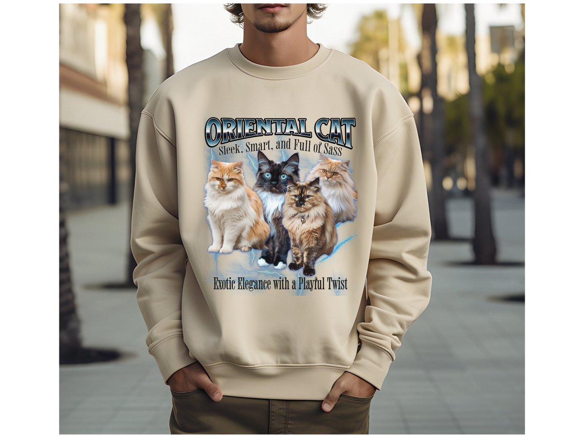 Unisex Oriental Cat Bootleg Collage Sweatshirt – “Sleek, Smart, and Full of Sass” Retro Cat Lover Pullover