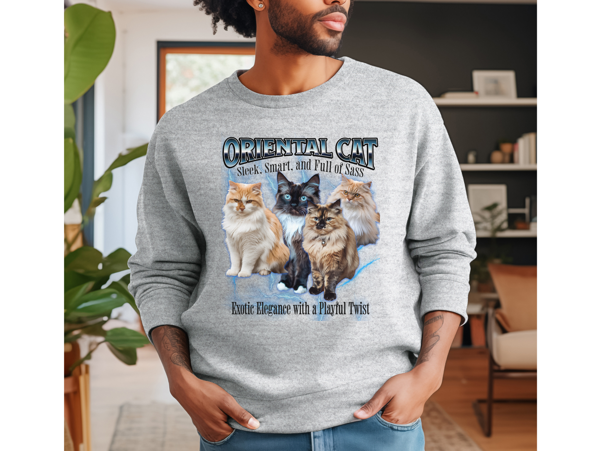 Unisex Oriental Cat Bootleg Collage Sweatshirt – “Sleek, Smart, and Full of Sass” Retro Cat Lover Pullover