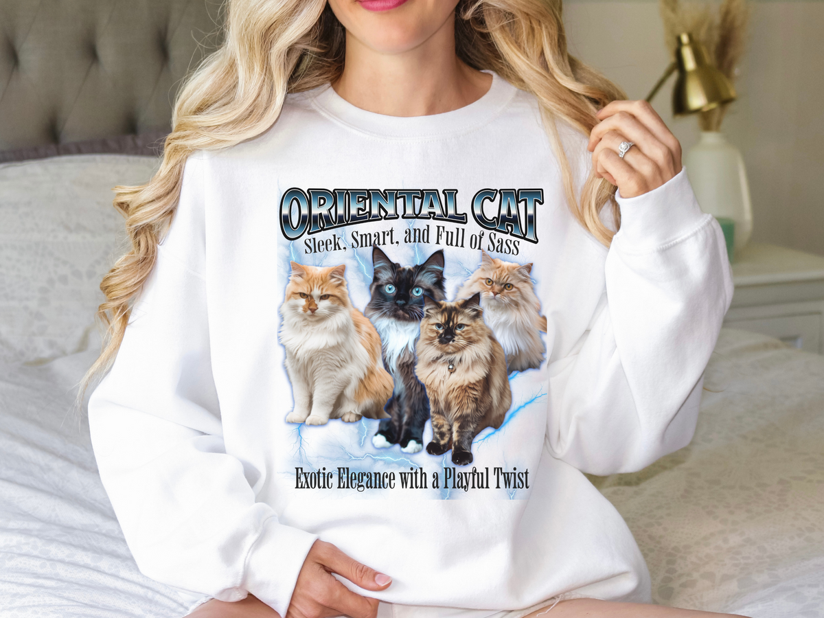 Unisex Oriental Cat Bootleg Collage Sweatshirt – “Sleek, Smart, and Full of Sass” Retro Cat Lover Pullover
