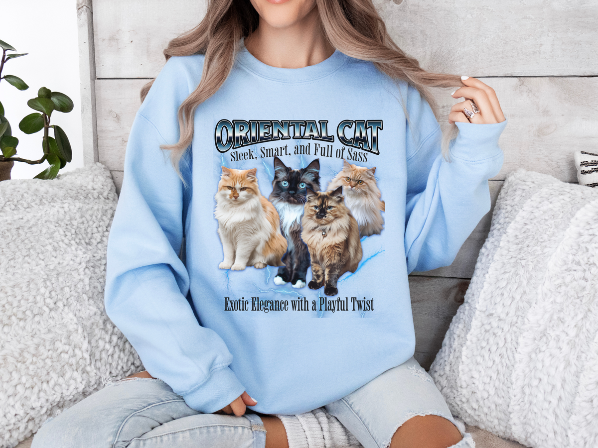 Unisex Oriental Cat Bootleg Collage Sweatshirt – “Sleek, Smart, and Full of Sass” Retro Cat Lover Pullover
