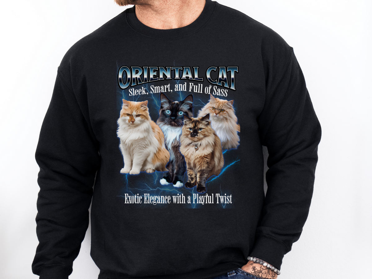 Unisex Oriental Cat Bootleg Collage Sweatshirt – “Sleek, Smart, and Full of Sass” Retro Cat Lover Pullover