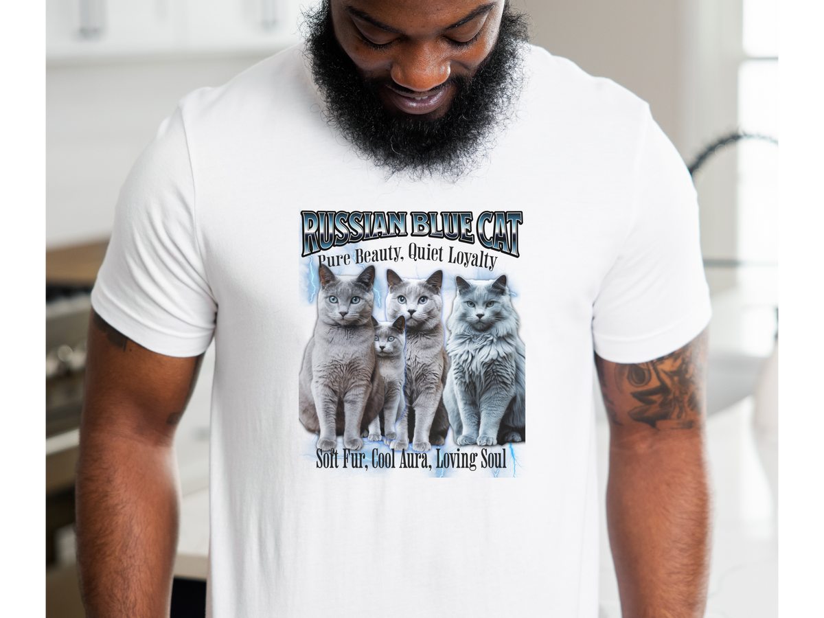 Unisex Persian Blue Cat Bootleg Collage T-Shirt – “Pure Beauty, Quiet Loyalty” Vintage Feline Graphic Tee