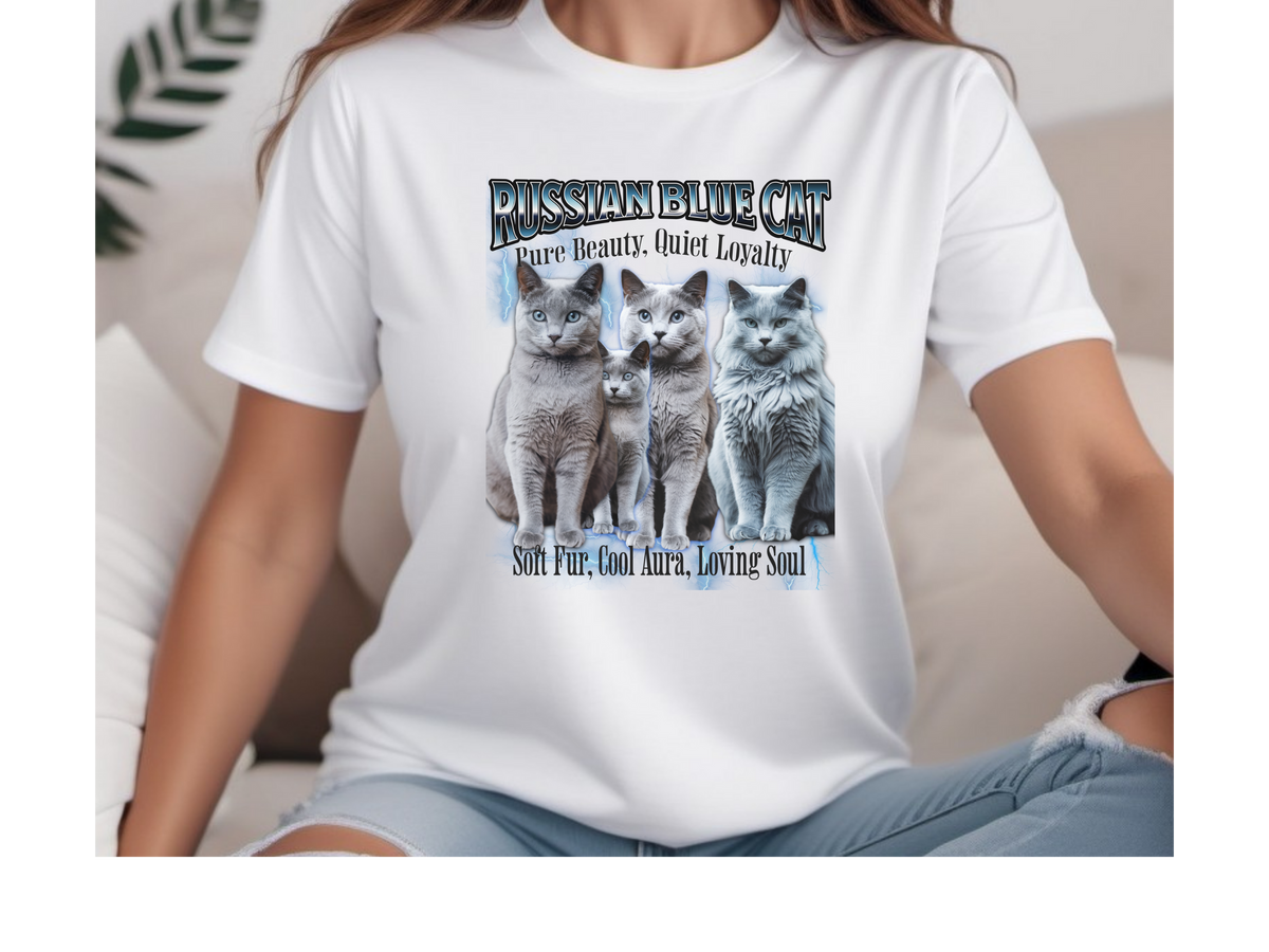 Unisex Persian Blue Cat Bootleg Collage T-Shirt – “Pure Beauty, Quiet Loyalty” Vintage Feline Graphic Tee