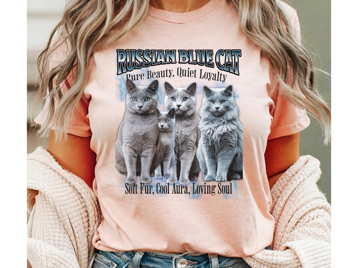 Unisex Persian Blue Cat Bootleg Collage T-Shirt – “Pure Beauty, Quiet Loyalty” Vintage Feline Graphic Tee