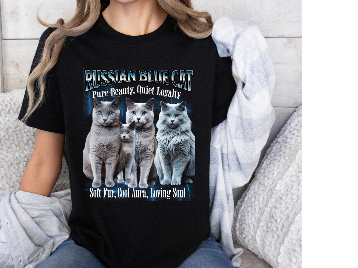Unisex Persian Blue Cat Bootleg Collage T-Shirt – “Pure Beauty, Quiet Loyalty” Vintage Feline Graphic Tee