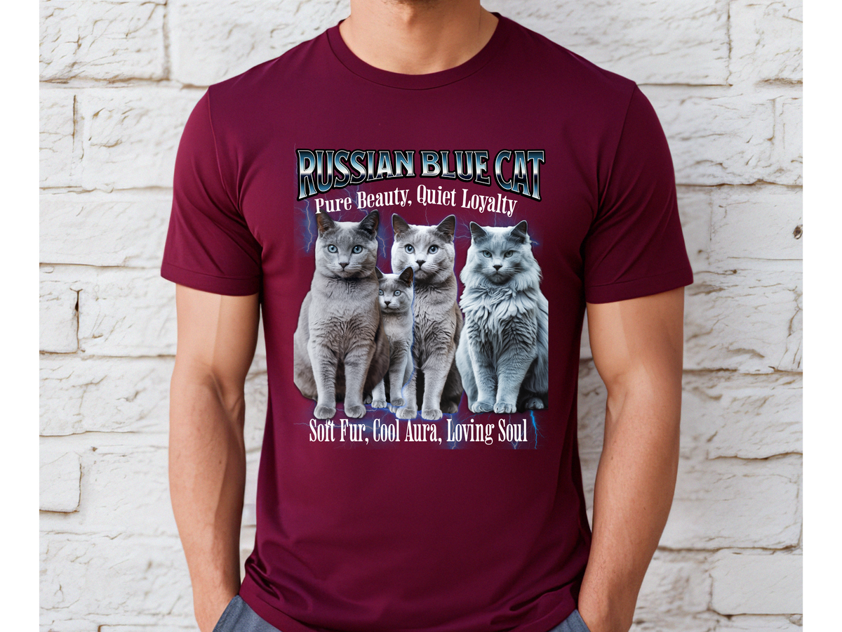 Unisex Persian Blue Cat Bootleg Collage T-Shirt – “Pure Beauty, Quiet Loyalty” Vintage Feline Graphic Tee