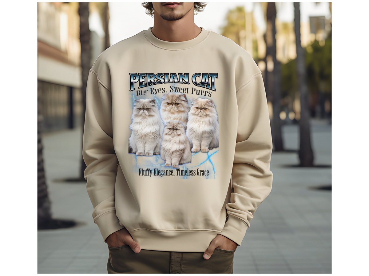 Unisex Persian Cat Bootleg Collage Sweatshirt – “Big Eyes, Sweet Purrs” Vintage-Style Cozy Cat Pullover