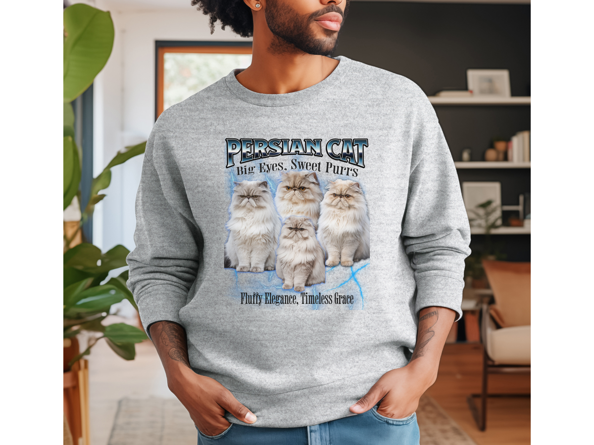 Unisex Persian Cat Bootleg Collage Sweatshirt – “Big Eyes, Sweet Purrs” Vintage-Style Cozy Cat Pullover