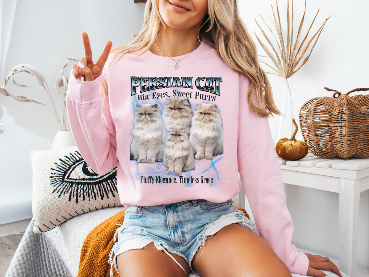 Unisex Persian Cat Bootleg Collage Sweatshirt – “Big Eyes, Sweet Purrs” Vintage-Style Cozy Cat Pullover