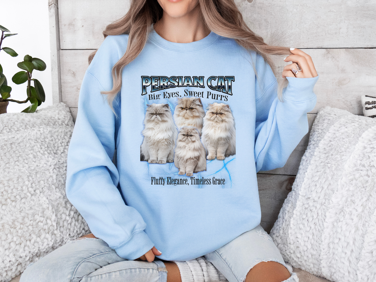 Unisex Persian Cat Bootleg Collage Sweatshirt – “Big Eyes, Sweet Purrs” Vintage-Style Cozy Cat Pullover