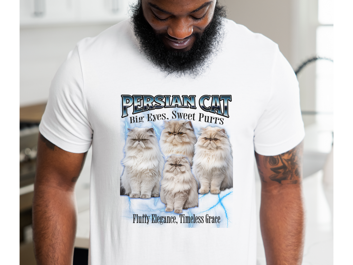 Unisex Persian Cat Bootleg Collage T-Shirt – “Big Eyes, Sweet Purrs” Retro Feline Graphic Tee