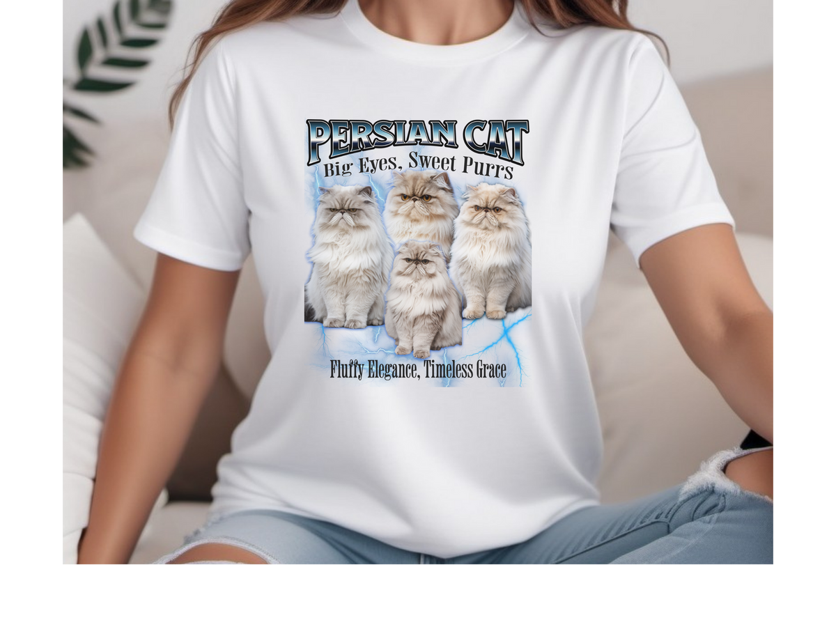 Unisex Persian Cat Bootleg Collage T-Shirt – “Big Eyes, Sweet Purrs” Retro Feline Graphic Tee