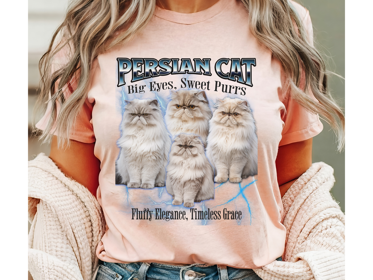 Unisex Persian Cat Bootleg Collage T-Shirt – “Big Eyes, Sweet Purrs” Retro Feline Graphic Tee
