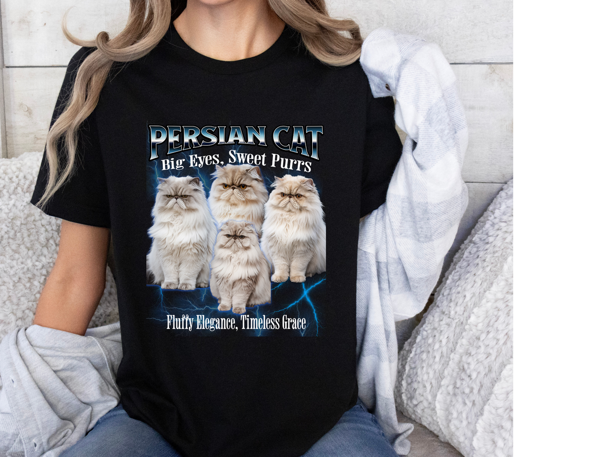 Unisex Persian Cat Bootleg Collage T-Shirt – “Big Eyes, Sweet Purrs” Retro Feline Graphic Tee