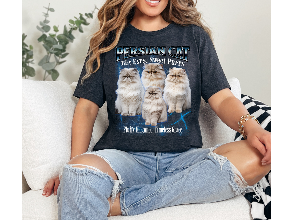 Unisex Persian Cat Bootleg Collage T-Shirt – “Big Eyes, Sweet Purrs” Retro Feline Graphic Tee
