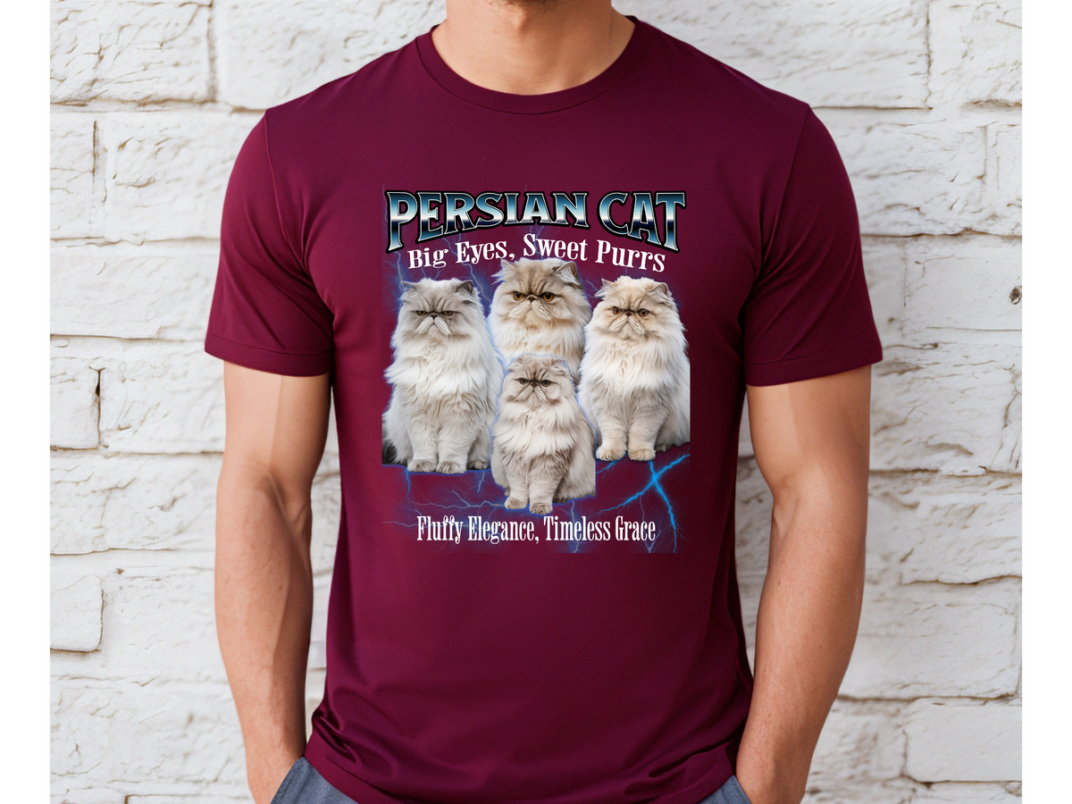 Unisex Persian Cat Bootleg Collage T-Shirt – “Big Eyes, Sweet Purrs” Retro Feline Graphic Tee