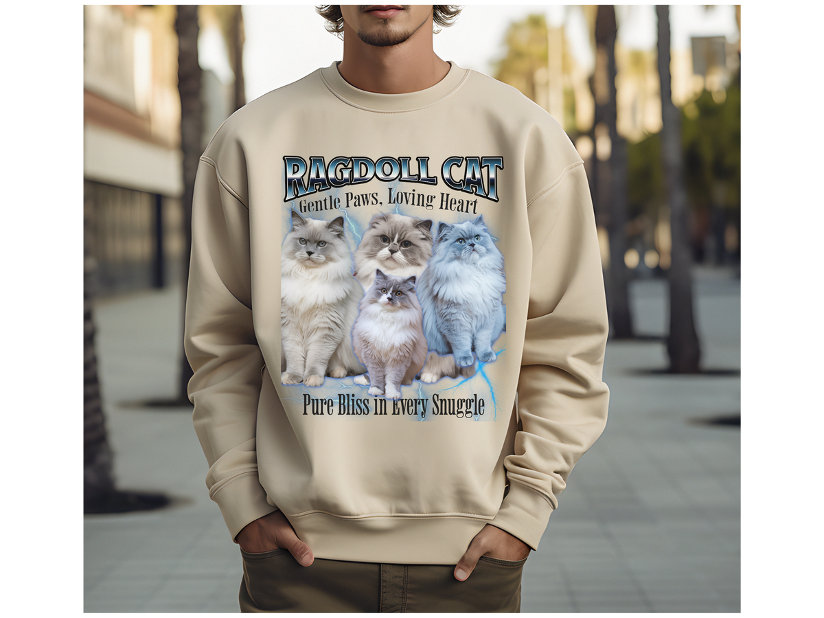 Unisex Ragdoll Cat Bootleg Collage Sweatshirt – “Gentle Paws, Loving Heart” Cozy Retro Cat Lover Pullover