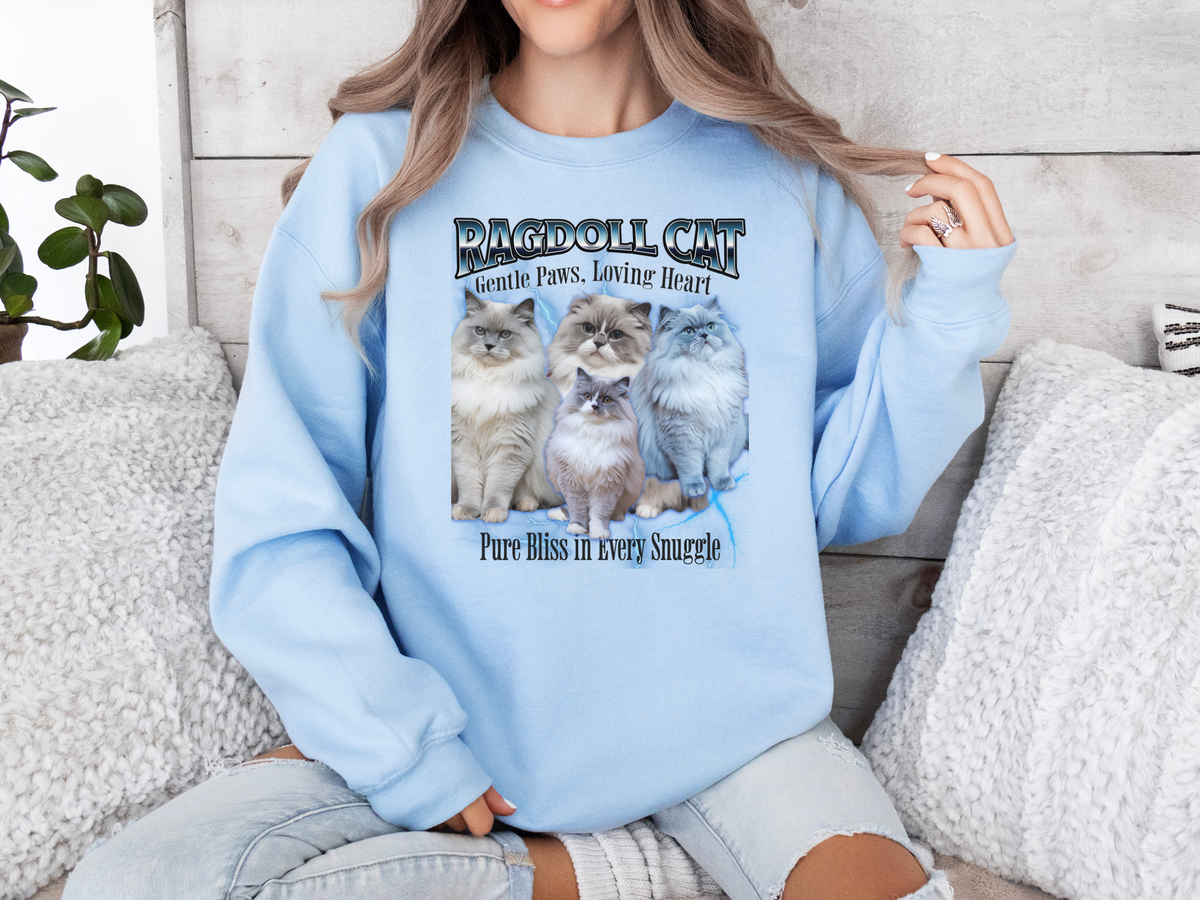 Unisex Ragdoll Cat Bootleg Collage Sweatshirt – “Gentle Paws, Loving Heart” Cozy Retro Cat Lover Pullover
