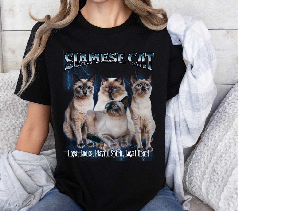 Unisex Siamese Cat Bootleg Collage T-Shirt – “Striking Blue Eyes, Endless Conversations” Retro Feline Graphic Tee