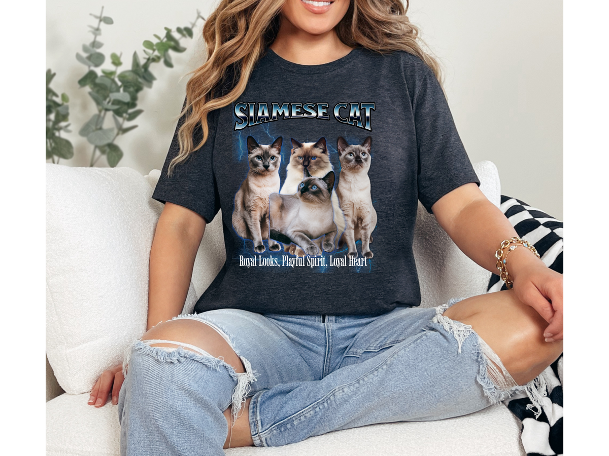 Unisex Siamese Cat Bootleg Collage T-Shirt – “Striking Blue Eyes, Endless Conversations” Retro Feline Graphic Tee