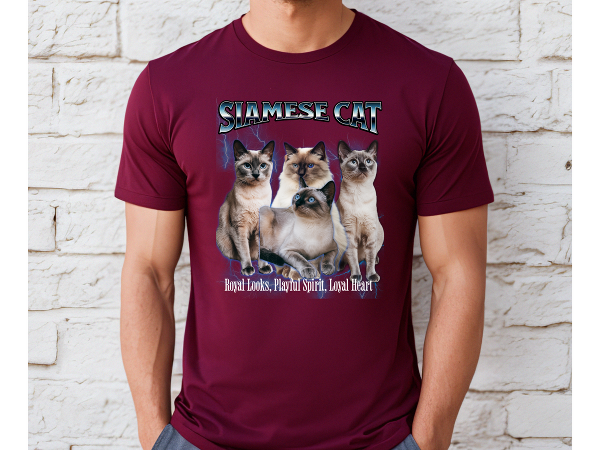 Unisex Siamese Cat Bootleg Collage T-Shirt – “Striking Blue Eyes, Endless Conversations” Retro Feline Graphic Tee
