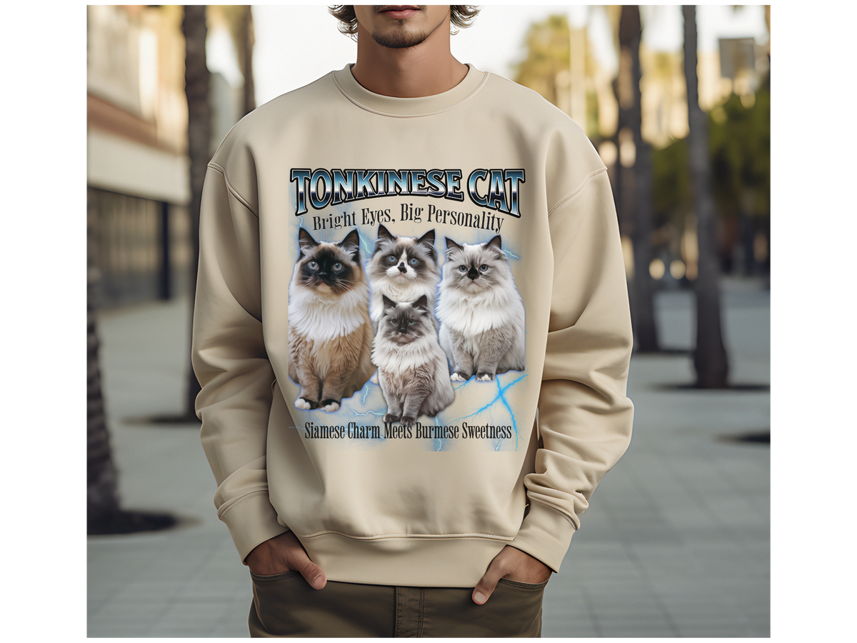 Unisex Tonkinese Cat Bootleg Collage Sweatshirt – “Bright Eyes, Big Personality” Retro Graphic Cat Lover Pullover