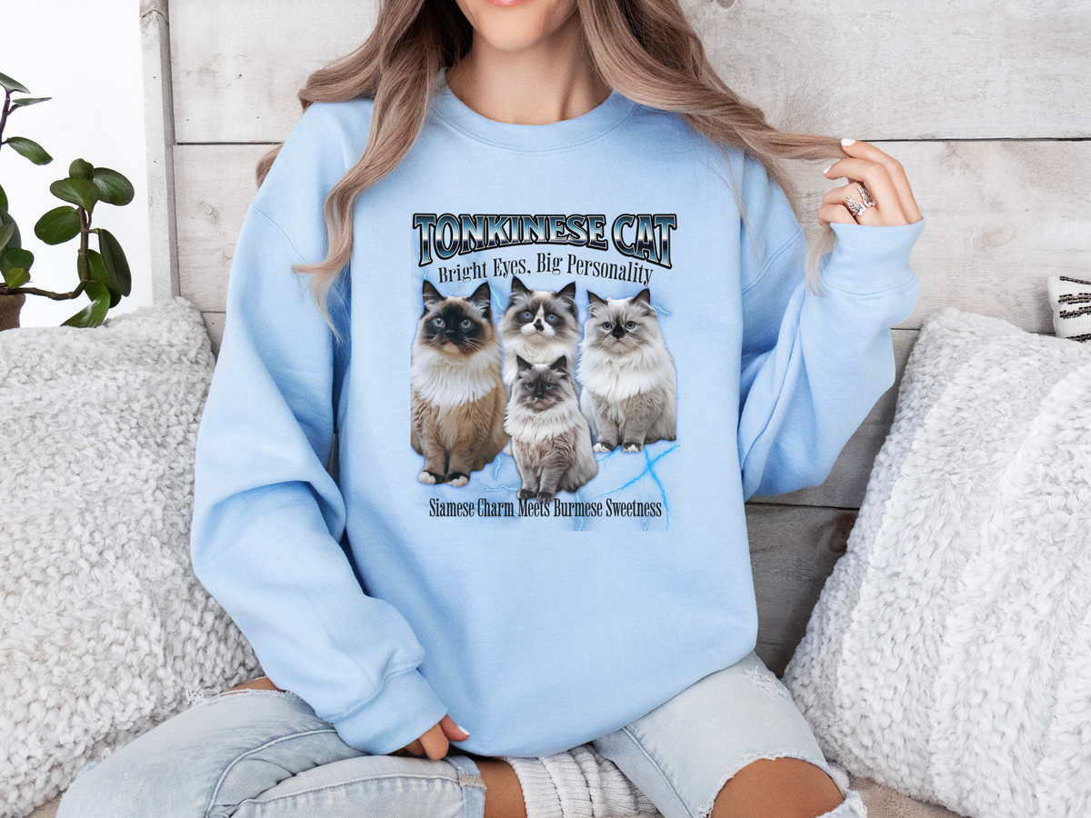 Unisex Tonkinese Cat Bootleg Collage Sweatshirt – “Bright Eyes, Big Personality” Retro Graphic Cat Lover Pullover