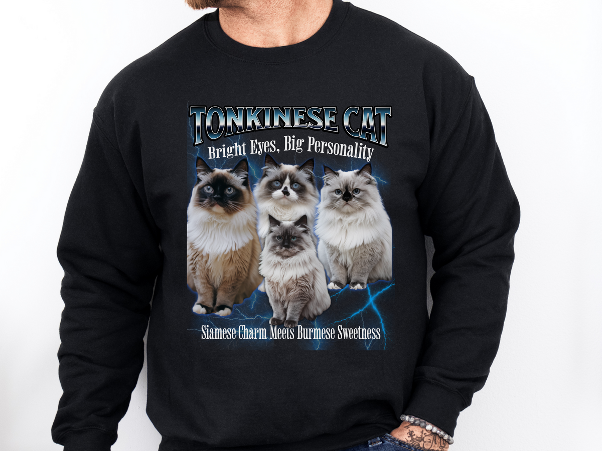 Unisex Tonkinese Cat Bootleg Collage Sweatshirt – “Bright Eyes, Big Personality” Retro Graphic Cat Lover Pullover