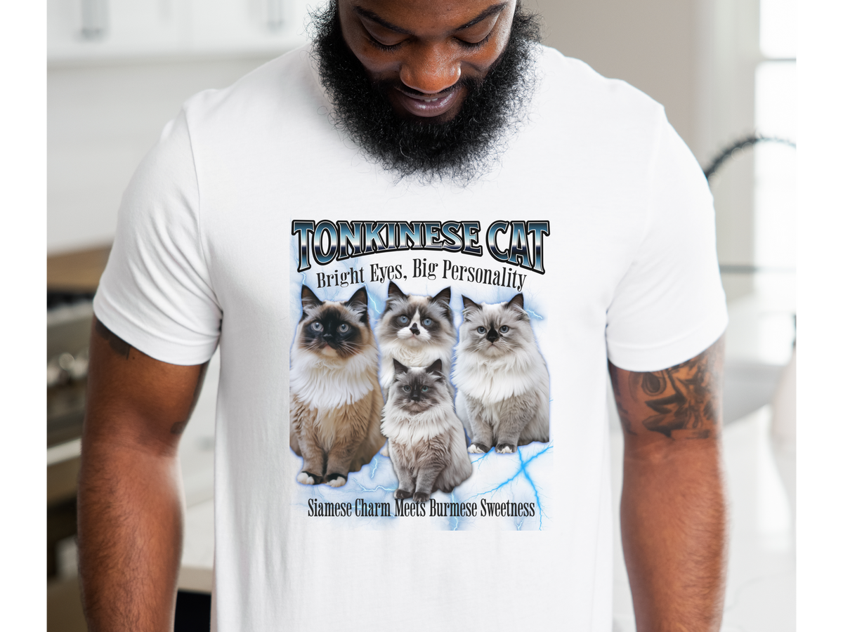 Unisex Tonkinese Cat Bootleg Collage T-Shirt – “Bright Eyes, Big Personality” Retro Cat Lover Graphic Tee
