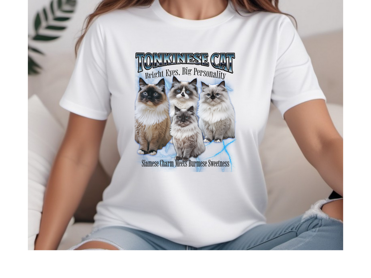 Unisex Tonkinese Cat Bootleg Collage T-Shirt – “Bright Eyes, Big Personality” Retro Cat Lover Graphic Tee