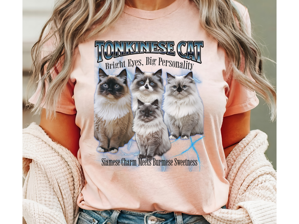 Unisex Tonkinese Cat Bootleg Collage T-Shirt – “Bright Eyes, Big Personality” Retro Cat Lover Graphic Tee