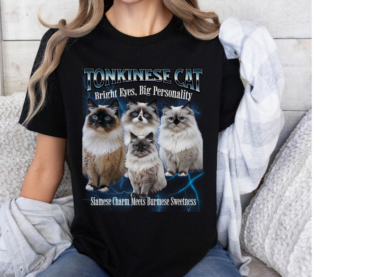 Unisex Tonkinese Cat Bootleg Collage T-Shirt – “Bright Eyes, Big Personality” Retro Cat Lover Graphic Tee