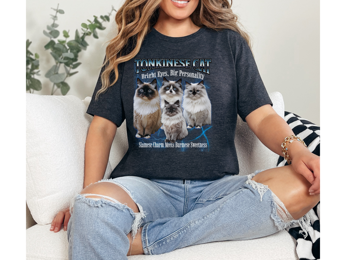 Unisex Tonkinese Cat Bootleg Collage T-Shirt – “Bright Eyes, Big Personality” Retro Cat Lover Graphic Tee