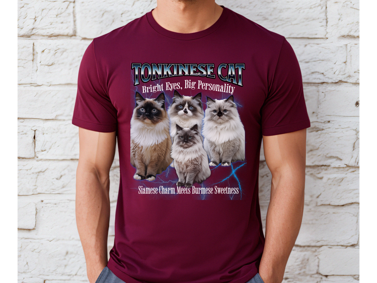 Unisex Tonkinese Cat Bootleg Collage T-Shirt – “Bright Eyes, Big Personality” Retro Cat Lover Graphic Tee