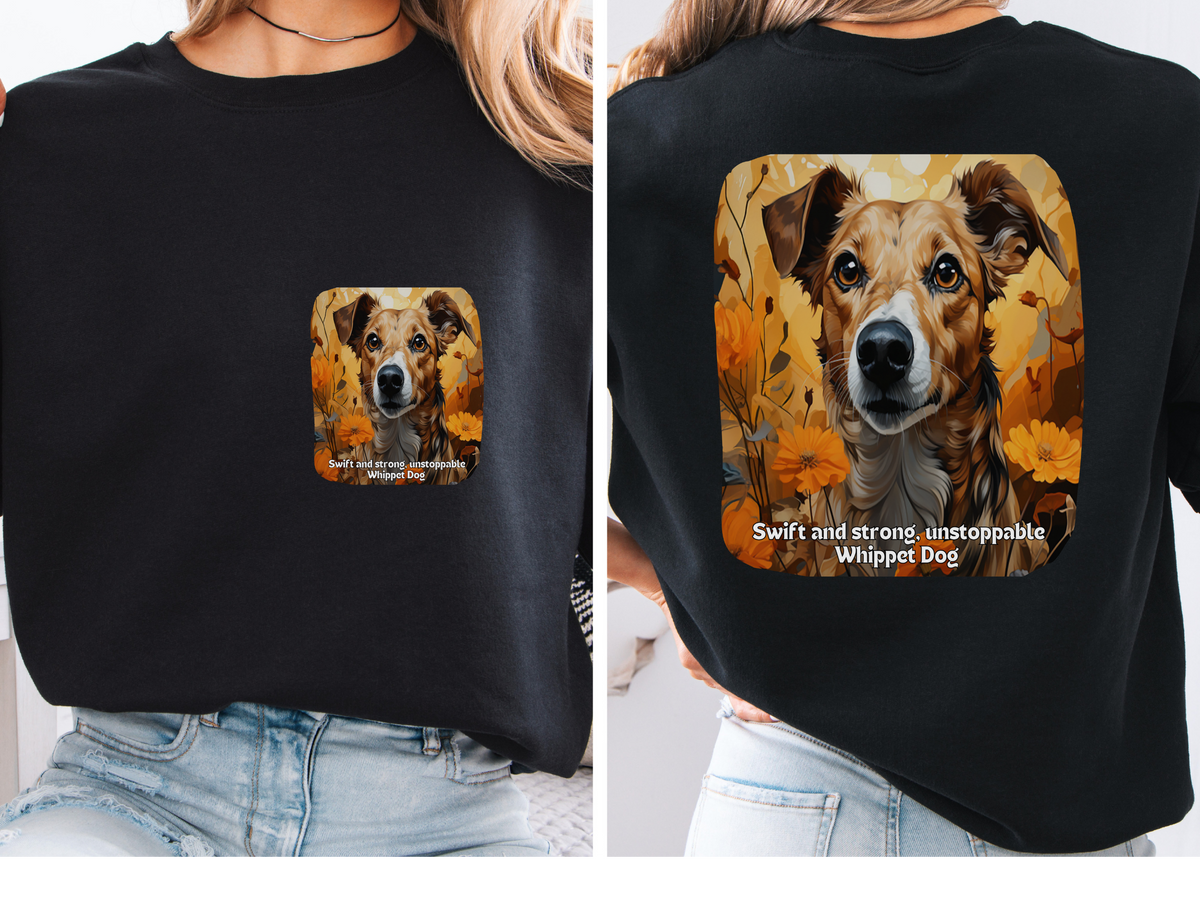 Unstoppable Whippet Dog Sweatshirt - 'Swift & Strong' Sunflower Design - Unisex Crewneck Pullover