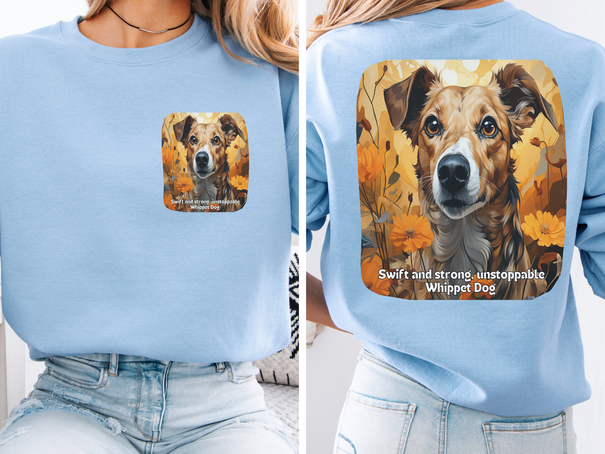 Unstoppable Whippet Dog Sweatshirt - 'Swift & Strong' Sunflower Design - Unisex Crewneck Pullover