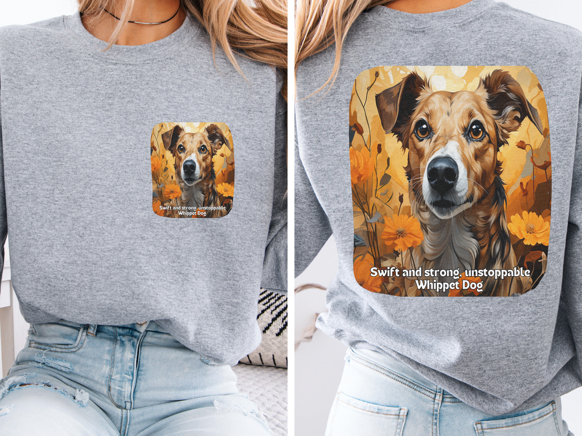 Unstoppable Whippet Dog Sweatshirt - 'Swift & Strong' Sunflower Design - Unisex Crewneck Pullover