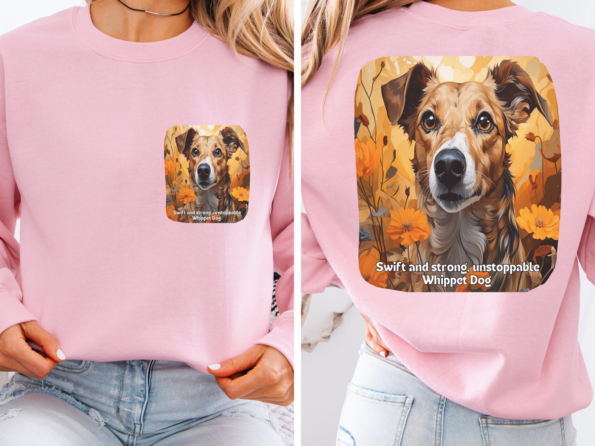 Unstoppable Whippet Dog Sweatshirt - 'Swift & Strong' Sunflower Design - Unisex Crewneck Pullover