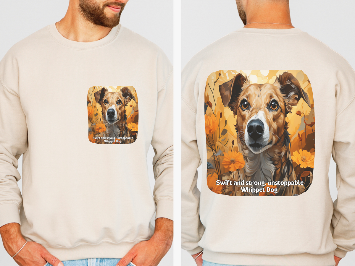 Unstoppable Whippet Dog Sweatshirt - 'Swift & Strong' Sunflower Design - Unisex Crewneck Pullover