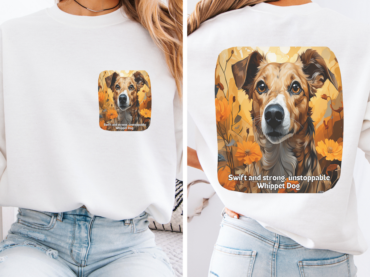 Unstoppable Whippet Dog Sweatshirt - 'Swift & Strong' Sunflower Design - Unisex Crewneck Pullover