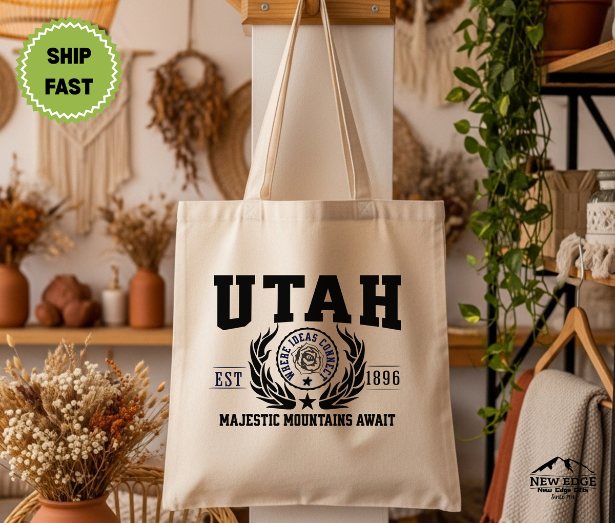 Utah State Majestic Mountains Await Cotton Canvas Tote Bag – Eco-Friendly Reusable Shopping Tote, Travel Gift & Beehive State Pride Bag
