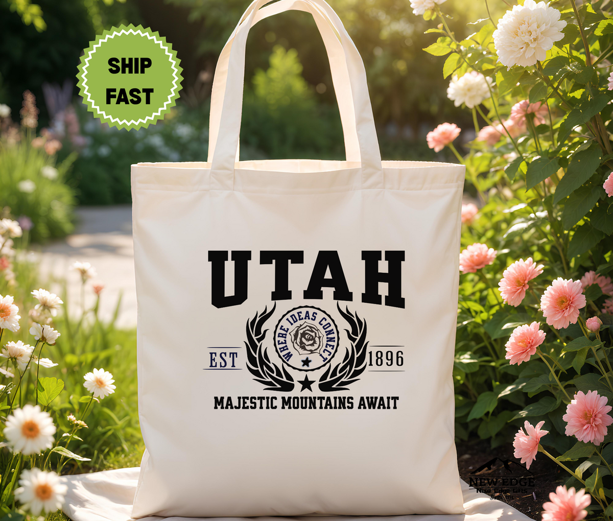 Utah State Majestic Mountains Await Cotton Canvas Tote Bag – Eco-Friendly Reusable Shopping Tote, Travel Gift & Beehive State Pride Bag